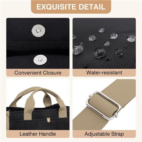 Canvas Tote Bag for Women Black - Picture 6 of 7